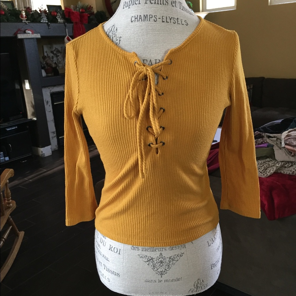 Mustard Lace-Up Top